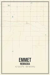 Retro US city map of Emmet, Nebraska. Vintage street map.