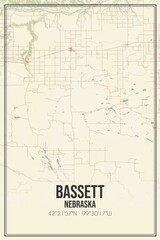Retro US city map of Bassett, Nebraska. Vintage street map.