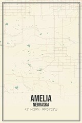 Retro US city map of Amelia, Nebraska. Vintage street map.