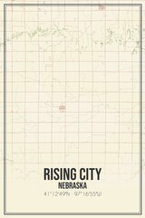 Retro US city map of Rising City, Nebraska. Vintage street map.