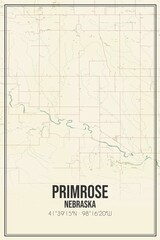 Retro US city map of Primrose, Nebraska. Vintage street map.
