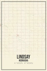 Retro US city map of Lindsay, Nebraska. Vintage street map.