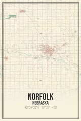 Obraz premium Retro US city map of Norfolk, Nebraska. Vintage street map.