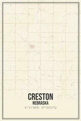 Retro US city map of Creston, Nebraska. Vintage street map.