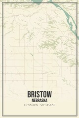 Retro US city map of Bristow, Nebraska. Vintage street map.