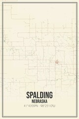 Retro US city map of Spalding, Nebraska. Vintage street map.