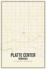 Retro US city map of Platte Center, Nebraska. Vintage street map.