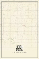Retro US city map of Leigh, Nebraska. Vintage street map.