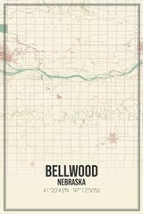 Retro US city map of Bellwood, Nebraska. Vintage street map.