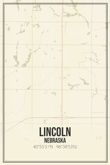 Retro US city map of Lincoln, Nebraska. Vintage street map.