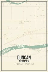 Retro US city map of Duncan, Nebraska. Vintage street map.