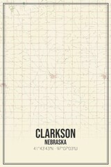 Retro US city map of Clarkson, Nebraska. Vintage street map.