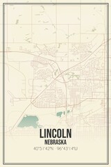 Retro US city map of Lincoln, Nebraska. Vintage street map.