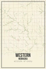 Retro US city map of Western, Nebraska. Vintage street map.