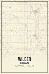Retro US city map of Wilber, Nebraska. Vintage street map.