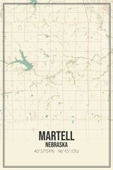 Retro US city map of Martell, Nebraska. Vintage street map.