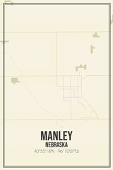 Retro US city map of Manley, Nebraska. Vintage street map.