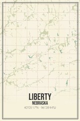 Retro US city map of Liberty, Nebraska. Vintage street map.