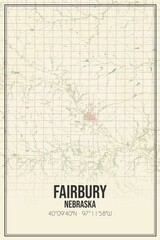 Retro US city map of Fairbury, Nebraska. Vintage street map.