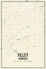 Retro US city map of Filley, Nebraska. Vintage street map.