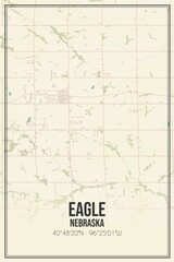 Retro US city map of Eagle, Nebraska. Vintage street map.