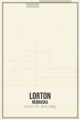Retro US city map of Lorton, Nebraska. Vintage street map.