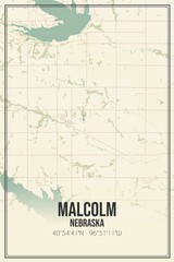 Retro US city map of Malcolm, Nebraska. Vintage street map.