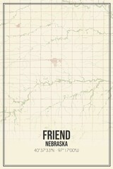 Retro US city map of Friend, Nebraska. Vintage street map.