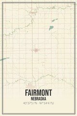 Retro US city map of Fairmont, Nebraska. Vintage street map.