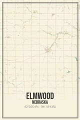 Retro US city map of Elmwood, Nebraska. Vintage street map.