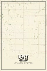 Retro US city map of Davey, Nebraska. Vintage street map.