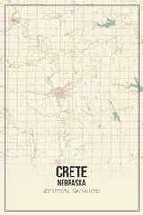 Retro US city map of Crete, Nebraska. Vintage street map.