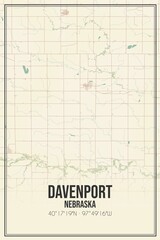 Retro US city map of Davenport, Nebraska. Vintage street map.
