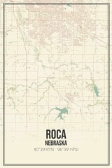 Retro US city map of Roca, Nebraska. Vintage street map.