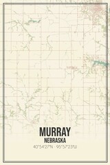 Retro US city map of Murray, Nebraska. Vintage street map.
