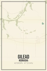 Retro US city map of Gilead, Nebraska. Vintage street map.