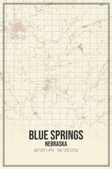 Retro US city map of Blue Springs, Nebraska. Vintage street map.