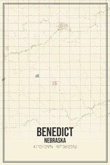 Retro US city map of Benedict, Nebraska. Vintage street map.