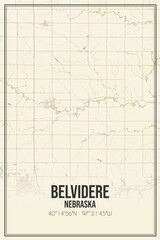 Retro US city map of Belvidere, Nebraska. Vintage street map.