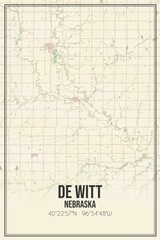 Retro US city map of De Witt, Nebraska. Vintage street map.