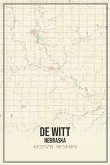 Fototapeta premium Retro US city map of De Witt, Nebraska. Vintage street map.