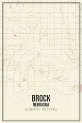 Retro US city map of Brock, Nebraska. Vintage street map.