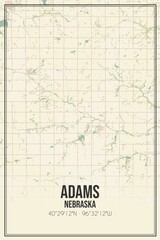 Retro US city map of Adams, Nebraska. Vintage street map.