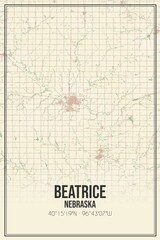 Retro US city map of Beatrice, Nebraska. Vintage street map.