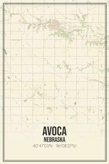 Retro US city map of Avoca, Nebraska. Vintage street map.