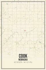 Retro US city map of Cook, Nebraska. Vintage street map.