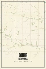 Retro US city map of Burr, Nebraska. Vintage street map.