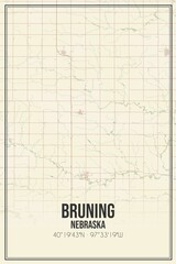 Retro US city map of Bruning, Nebraska. Vintage street map.