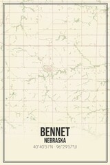 Retro US city map of Bennet, Nebraska. Vintage street map.