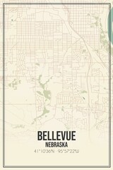 Retro US city map of Bellevue, Nebraska. Vintage street map.